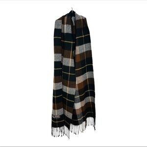 Cashmere Blend Scarf, Unisex Plaid in Black, Brown, and Gray, Italian Design, OS